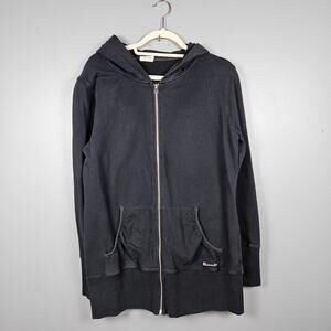 Moosejaw‎ Womens L Full Zip Hoodie Thumbholes Heavyweight Logo Black Jacket Cozy
